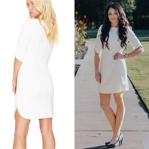 BLACK HALO Ivory Stretch Viscose Blend Short Sleeve Boatneck Sheath Dress 6 - Picture 1 of 11